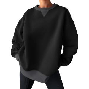 imageTrendy Queen Womens Oversized Color Block Fleeced Crewneck SweatshirtBlack