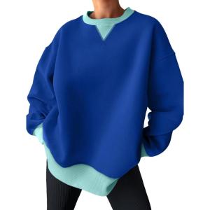 imageTrendy Queen Womens Oversized Color Block Fleeced Crewneck SweatshirtCobalt Blue