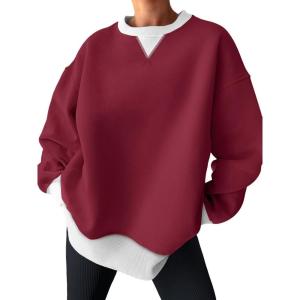 imageTrendy Queen Womens Oversized Color Block Fleeced Crewneck SweatshirtMaroon