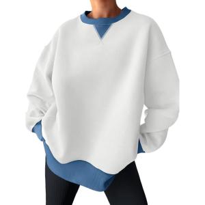 imageTrendy Queen Womens Oversized Color Block Fleeced Crewneck SweatshirtWhite