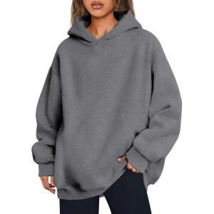 imageTrendy Queen Womens Oversized Hoodies Comfy Sweatshirts Fall Fashion 2025 Outfits Casual Tops Fleece Clothes with PocketsDarkgrey