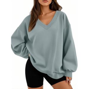 imageTrendy Queen Womens Oversized Sweatshirts Fall Fashion V Neck Hoodies Loose Fit Winter Outfits Teen Girl Clothes 2025Greygreen