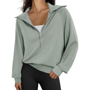 imageTrendy Queen Womens Oversized Sweatshirts Half Zip Pullover Fall Long Sleeve Quarter Zip Hoodies Teen Girls Y2K ClothesLightgreen