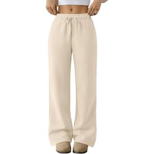 imageTrendy Queen Womens Sweatpants Baggy Wide Leg Barrel Pants Lounge Comfy Palazzo Joggers with PocketsBeige