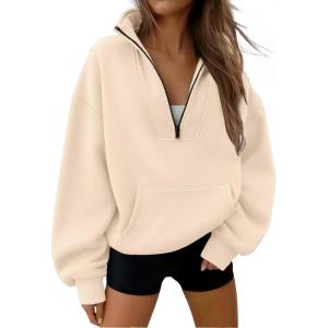 imageTrendy Queen Womens Sweatshirts Quarter Half Zip Pullover Fall Fashion Outfits 2025 Oversized Hoodies Comfy Winter ClothesApricot