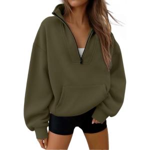 imageTrendy Queen Womens Sweatshirts Quarter Half Zip Pullover Fall Fashion Outfits 2025 Oversized Hoodies Comfy Winter ClothesArmy Green