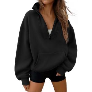 imageTrendy Queen Womens Sweatshirts Quarter Half Zip Pullover Fall Fashion Outfits 2025 Oversized Hoodies Comfy Winter ClothesBlack