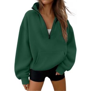 imageTrendy Queen Womens Sweatshirts Quarter Half Zip Pullover Fall Fashion Outfits 2025 Oversized Hoodies Comfy Winter ClothesDarkgreen