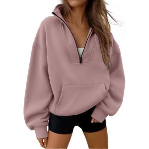 imageTrendy Queen Womens Sweatshirts Quarter Half Zip Pullover Fall Fashion Outfits 2025 Oversized Hoodies Comfy Winter ClothesDarkpink