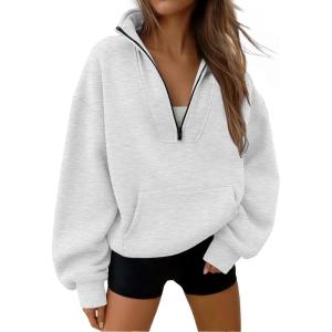 imageTrendy Queen Womens Sweatshirts Quarter Half Zip Pullover Fall Fashion Outfits 2025 Oversized Hoodies Comfy Winter ClothesGrey