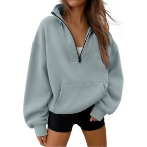 imageTrendy Queen Womens Sweatshirts Quarter Half Zip Pullover Fall Fashion Outfits 2025 Oversized Hoodies Comfy Winter ClothesLight Green
