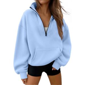 imageTrendy Queen Womens Sweatshirts Quarter Half Zip Pullover Fall Fashion Outfits 2025 Oversized Hoodies Comfy Winter ClothesLightblue