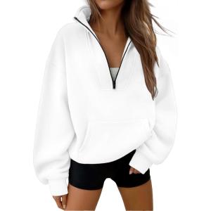 imageTrendy Queen Womens Sweatshirts Quarter Half Zip Pullover Fall Fashion Outfits 2025 Oversized Hoodies Comfy Winter ClothesWhite