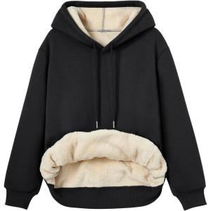 imageTrendy Queen Womens Winter Fleece Sherpa Lined Hoodie Casual Warm Long Sleeve Pullover SweatshirtBlack