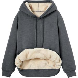 imageTrendy Queen Womens Winter Fleece Sherpa Lined Hoodie Casual Warm Long Sleeve Pullover SweatshirtDark Grey