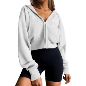 imageTrendy Queen Womens Zip Up Cropped Hoodies Long Sleeve Sweatshirts Casual Jackets Fall Fashion 2025 Winter ClothesGrey