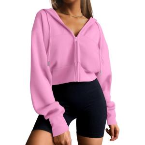 imageTrendy Queen Womens Zip Up Cropped Hoodies Long Sleeve Sweatshirts Casual Jackets Fall Fashion 2025 Winter ClothesPink