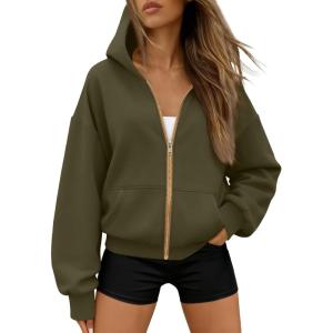 imageTrendy Queen Womens Zip Up Hoodies Fall Fashion Sweatshirt 2025 Clothes Y2K Cropped Jackets Cute Winter OutfitsArmygreen