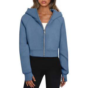 imageTrendy Queen Womens Zip Up Hoodies Jackets Cropped Sweatshirts Fleece Fall Outfits Casual Comfy Y2k Tops Winter Clothes 2025Blue