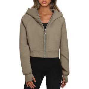 imageTrendy Queen Womens Zip Up Hoodies Jackets Cropped Sweatshirts Fleece Fall Outfits Casual Comfy Y2k Tops Winter Clothes 2025Coffee