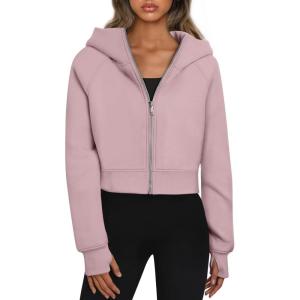 imageTrendy Queen Womens Zip Up Hoodies Jackets Cropped Sweatshirts Fleece Fall Outfits Casual Comfy Y2k Tops Winter Clothes 2025Darkpink