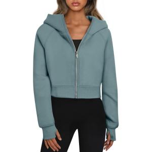 imageTrendy Queen Womens Zip Up Hoodies Jackets Cropped Sweatshirts Fleece Fall Outfits Casual Comfy Y2k Tops Winter Clothes 2025Green