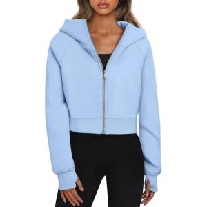 imageTrendy Queen Womens Zip Up Hoodies Jackets Cropped Sweatshirts Fleece Fall Outfits Casual Comfy Y2k Tops Winter Clothes 2025Lightblue