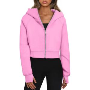imageTrendy Queen Womens Zip Up Hoodies Jackets Cropped Sweatshirts Fleece Fall Outfits Casual Comfy Y2k Tops Winter Clothes 2025Pink
