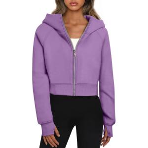 imageTrendy Queen Womens Zip Up Hoodies Jackets Cropped Sweatshirts Fleece Fall Outfits Casual Comfy Y2k Tops Winter Clothes 2025Purple