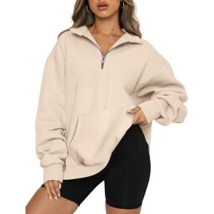 imageTrendy Queen Womens Zip Up Hoodies Oversized Sweatshirts Preppy Clothes Fall Teen Girls Outfits Fashion Crewneck PulloverApricot