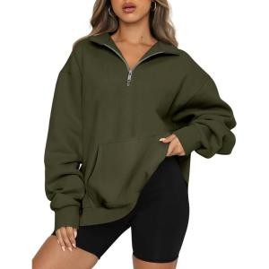 imageTrendy Queen Womens Zip Up Hoodies Oversized Sweatshirts Preppy Clothes Fall Teen Girls Outfits Fashion Crewneck PulloverArmygreen