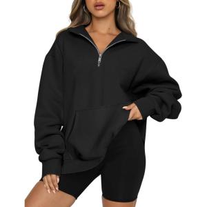 imageTrendy Queen Womens Zip Up Hoodies Oversized Sweatshirts Preppy Clothes Fall Teen Girls Outfits Fashion Crewneck PulloverBlack