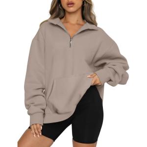 imageTrendy Queen Womens Zip Up Hoodies Oversized Sweatshirts Preppy Clothes Fall Teen Girls Outfits Fashion Crewneck PulloverCoffeegrey