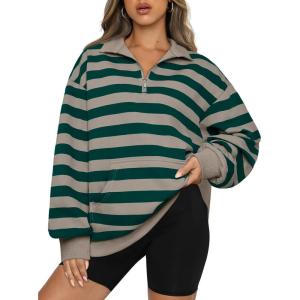 imageTrendy Queen Womens Zip Up Hoodies Oversized Sweatshirts Preppy Clothes Fall Teen Girls Outfits Fashion Crewneck PulloverGreenkhaki