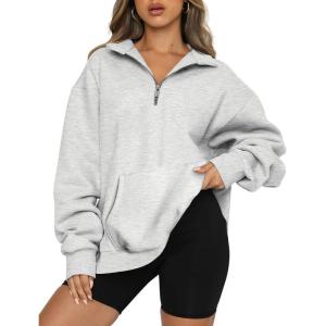 imageTrendy Queen Womens Zip Up Hoodies Oversized Sweatshirts Preppy Clothes Fall Teen Girls Outfits Fashion Crewneck PulloverGrey