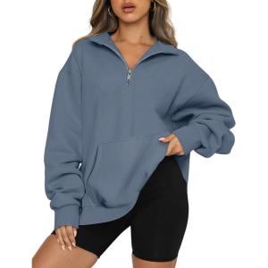 imageTrendy Queen Womens Zip Up Hoodies Oversized Sweatshirts Preppy Clothes Fall Teen Girls Outfits Fashion Crewneck PulloverGreyblue