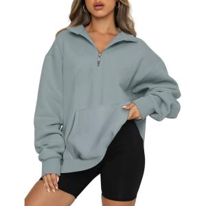 imageTrendy Queen Womens Zip Up Hoodies Oversized Sweatshirts Preppy Clothes Fall Teen Girls Outfits Fashion Crewneck PulloverGreygreen