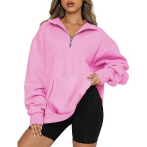 imageTrendy Queen Womens Zip Up Hoodies Oversized Sweatshirts Preppy Clothes Fall Teen Girls Outfits Fashion Crewneck PulloverPink