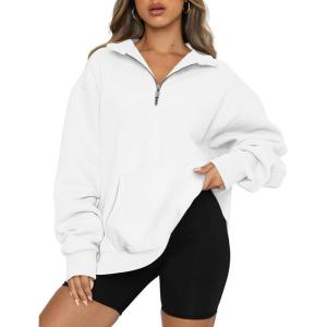 imageTrendy Queen Womens Zip Up Hoodies Oversized Sweatshirts Preppy Clothes Fall Teen Girls Outfits Fashion Crewneck PulloverWhite