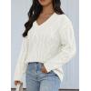 imageTrendy Queen Oversized Cable Knit Sweaters for Women 2025 Cozy Pullover Knit Fall Outfits V Neck Cute Winter ClothingWhite