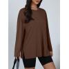 imageTrendy Queen Oversized Side Slit Tshirts for Women Long Sleeve Workout Tops Fall Fashion Gym Casual Tees Basic Y2K ClothesBrown