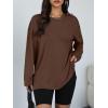 imageTrendy Queen Oversized Side Slit Tshirts for Women Long Sleeve Workout Tops Fall Fashion Gym Casual Tees Basic Y2K ClothesBrown