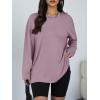 imageTrendy Queen Oversized Side Slit Tshirts for Women Long Sleeve Workout Tops Fall Fashion Gym Casual Tees Basic Y2K ClothesDarkpink