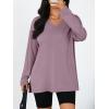 imageTrendy Queen Oversized Side Slit Tshirts for Women Long Sleeve Workout Tops Fall Fashion Plus Size Gym V Neck Basic Y2k TeesDarkpink