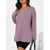 imageTrendy Queen Oversized Side Slit Tshirts for Women Long Sleeve Workout Tops Fall Fashion Plus Size Gym V Neck Basic Y2k TeesDarkpink