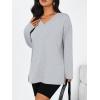 imageTrendy Queen Oversized Side Slit Tshirts for Women Long Sleeve Workout Tops Fall Fashion Plus Size Gym V Neck Basic Y2k TeesGrey