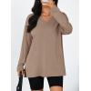 imageTrendy Queen Oversized Side Slit Tshirts for Women Long Sleeve Workout Tops Fall Fashion Plus Size Gym V Neck Basic Y2k TeesKhaki