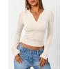 imageTrendy Queen Womens Long Sleeve Shirts V Neck Ribbed Knit Fall Tops Henley Teen Girls Basic Tee 2025Apricot