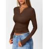 imageTrendy Queen Womens Long Sleeve Shirts V Neck Ribbed Knit Fall Tops Henley Teen Girls Basic Tee 2025Brown
