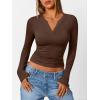 imageTrendy Queen Womens Long Sleeve Shirts V Neck Ribbed Knit Fall Tops Henley Teen Girls Basic Tee 2025Brown